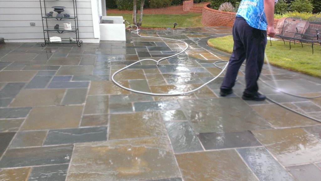During a pressure washing service at a residential home.