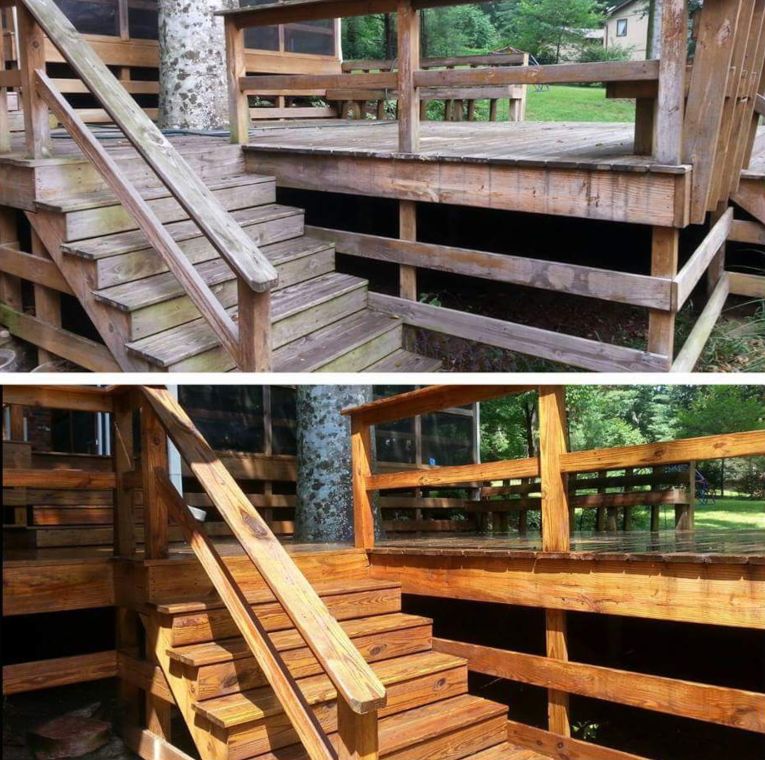 Stunning before and after images of deck & wood cleaning.