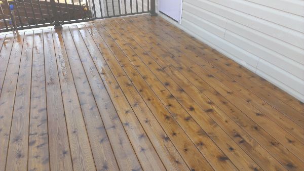 Up close look at a freshly cleaned and stained deck.