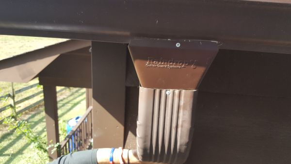 Raindrop gutter downspout fits perfectly and stays protected.